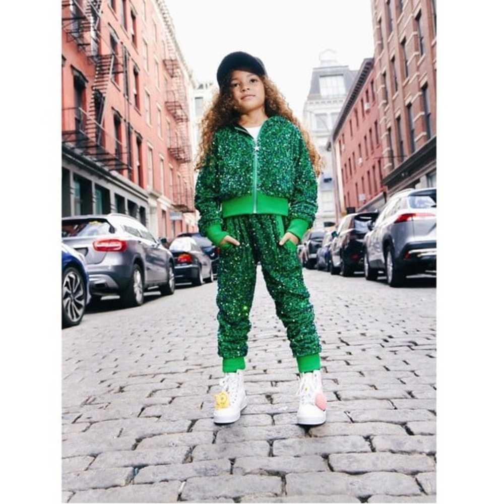 Lola + The Boys Sparkly Green Joggers